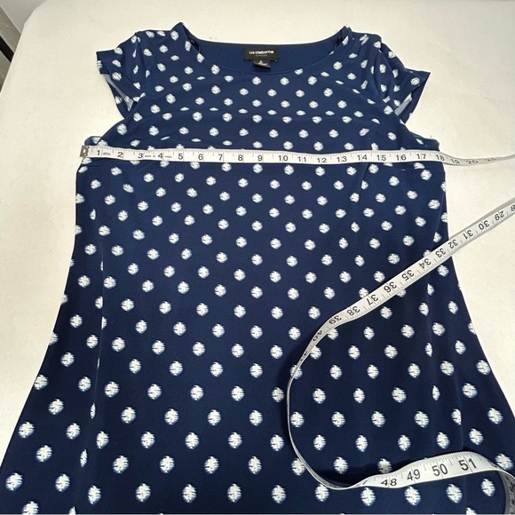 2 for$15 Liz Claiborne Navy and White Polka Dot Midi Dress with Red Stripes - Picture 8 of 9